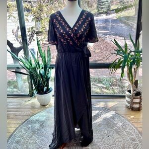 JODIFL Gray Dress with Pink Floral Trim